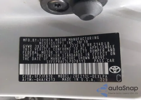 2020 Toyota Corolla Le из США, поврежденный, VIN 5YFEPRAE2LP078113